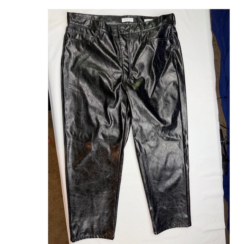 Sofia by Sofia Vergara Paloma Slim Straight Black Faux Leather Pants 16